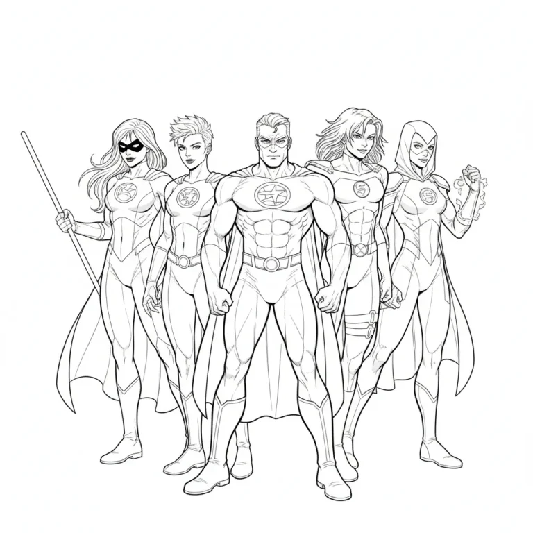 Superheroes Team Coloring Page – Epic Fun for Kids